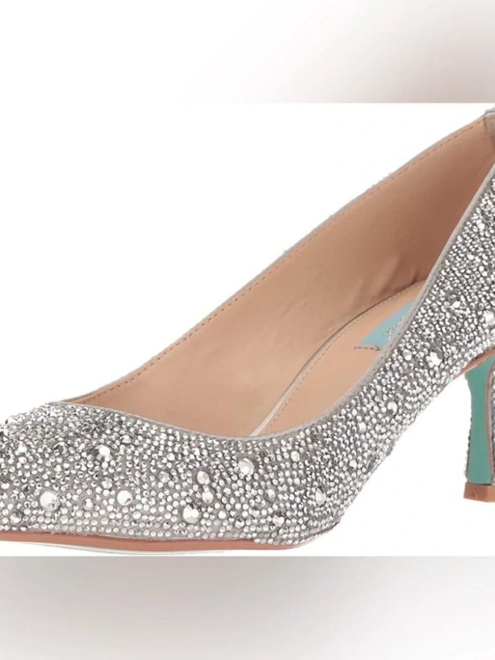 Betsey Johnson Crystal Rhinestone Kitten Heels Silver Pumps Size 7.5 Bridal Glam